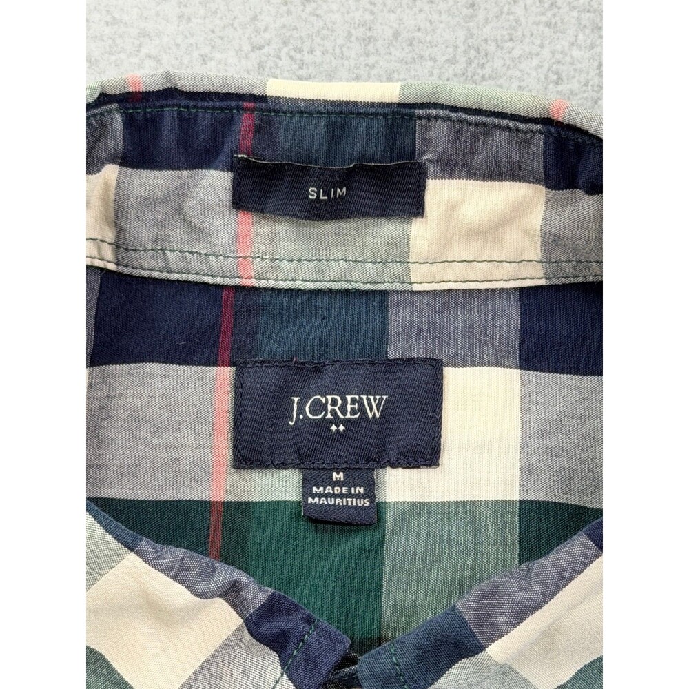 J.Crew Mens Medium Slim Fit Plaid Button Down Shirt Green Navy Cotton Casual - Picture 3 of 8